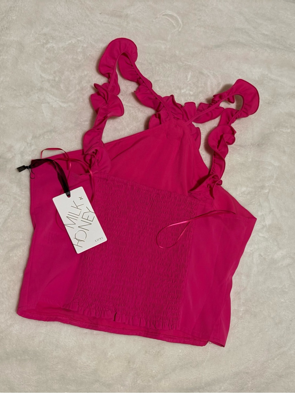 Luxe Fuchsia Ruffle-Strap Smocked Tank